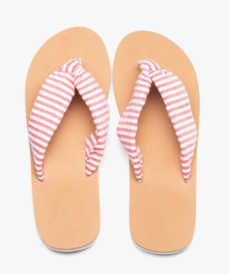 Tongs femme à brides en toile rayée rembourrée